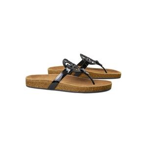 Tory‎ Burch Miller Cloud Sandals Black Patent Leather Cork Size 6.5